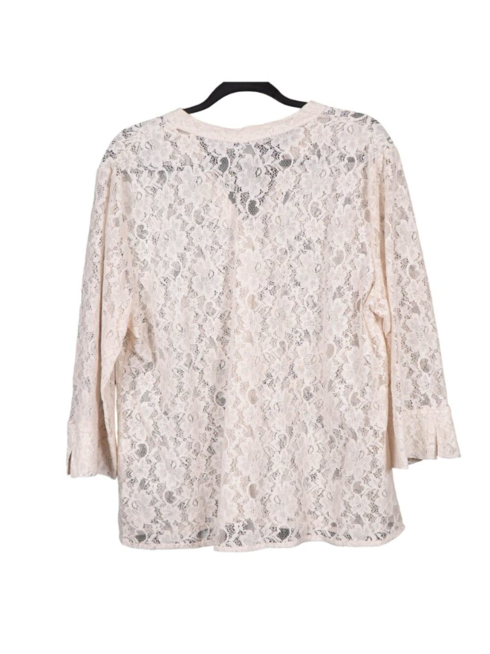 Lace Button Up Blouse XL Womens NEW Beige Sheer 3/4 Sleeves Shirt VNeck - Picture 6 of 7